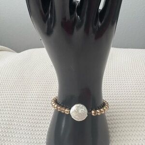 Sophisticated Gold and Silver Pearl Bracelet